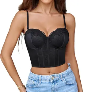 Avidlove Bustier Tops for Women V Neck Lace Bralettes with Underwired Corset Concert Crop Top