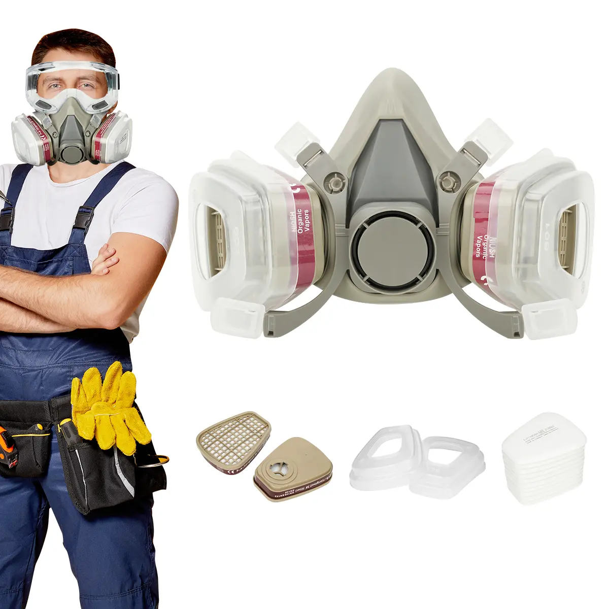 16-in-1 Reusable Respirator Mask with Dual Filter System – Full & Half Face Protective Mask for Dust, Gas, Paint & Industrial Safety