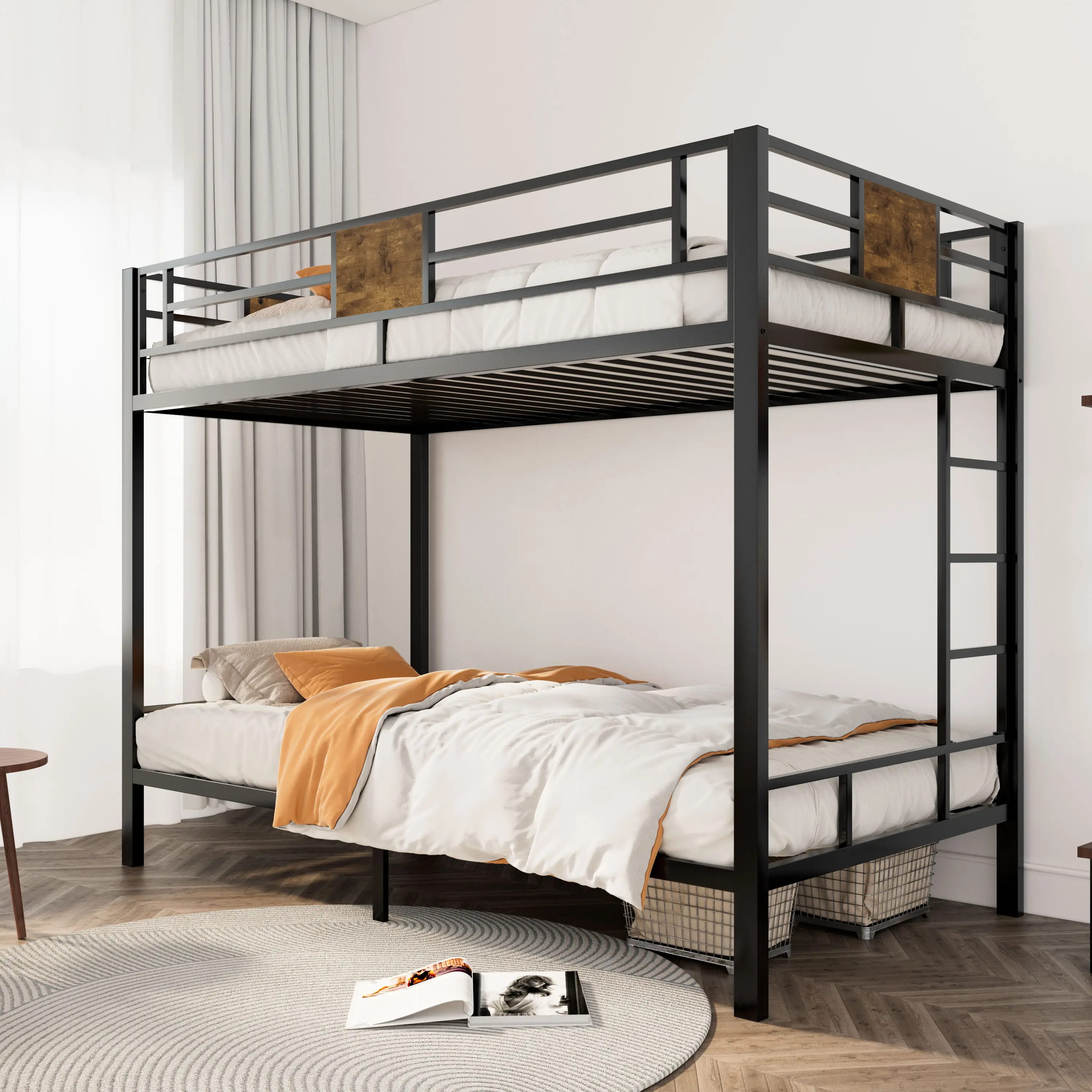 SHA CERLIN Bunk Bed Twin Over Twin Size with Ladder and Full-Length Guardrail,【Frame Only No Mattress】 Metal, Storage Space, No Box Spring Needed, Noi