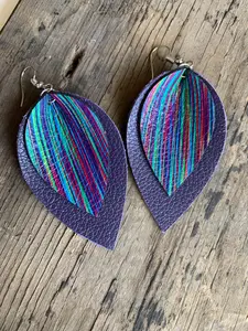 Purple and Rainbow Leather Earrings