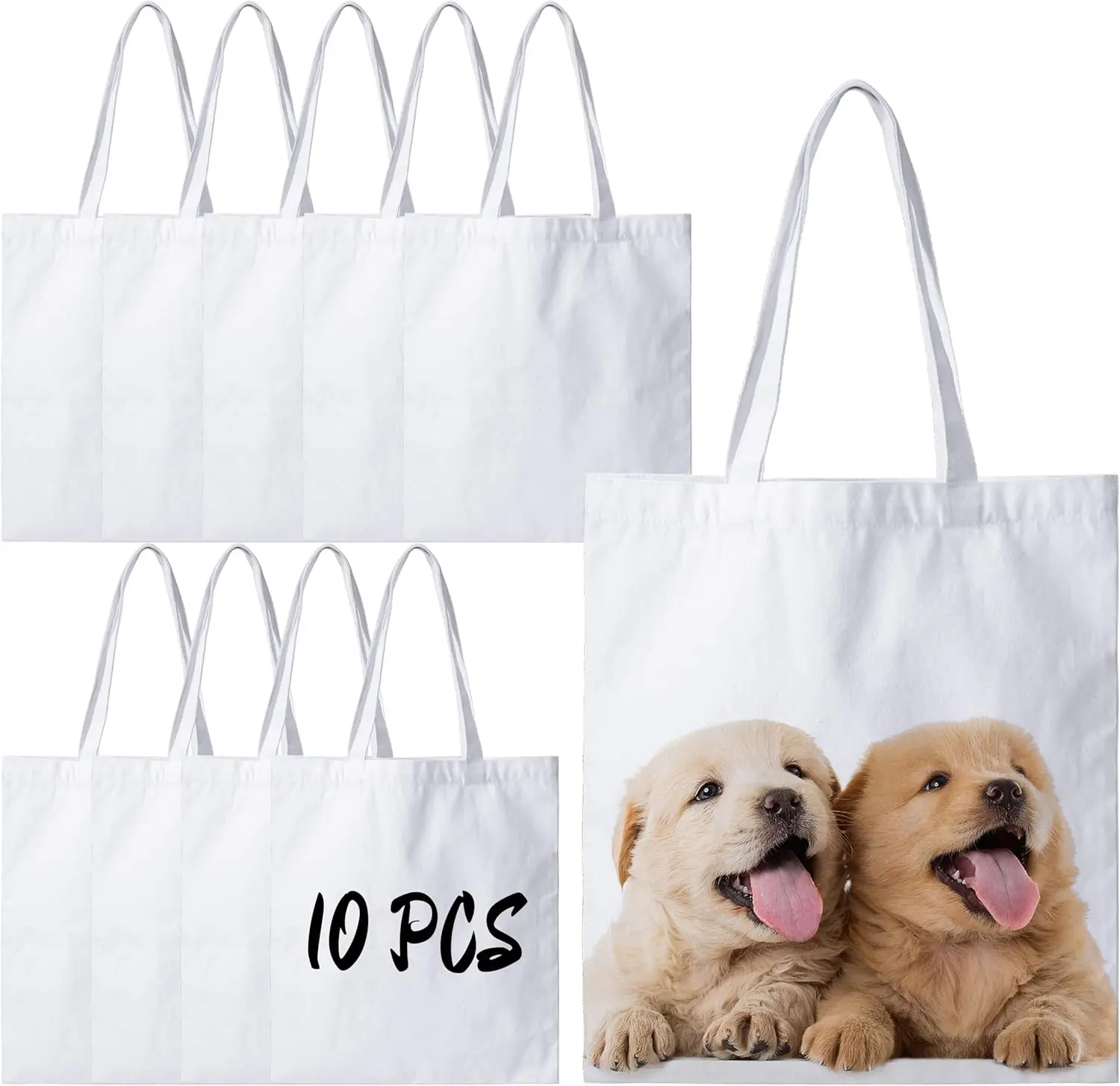 Joyclub 10-Pack Polyester Mix Canvas Tote Bags, Bulk Sublimation Blanks with Slip Pocket, Medium Reusable Grocery Cloth for Heat Transfer, Crafting DIY Gifts (Women's Tote Bags)