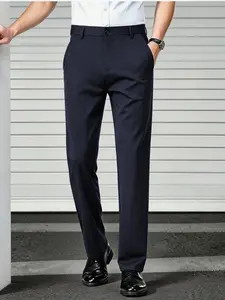 Men's Casual Dress Pants, High Elastic Anti-Wrinkle Fabric, Breathable, Button Fly, Ankle Length, Business & Daily Wear