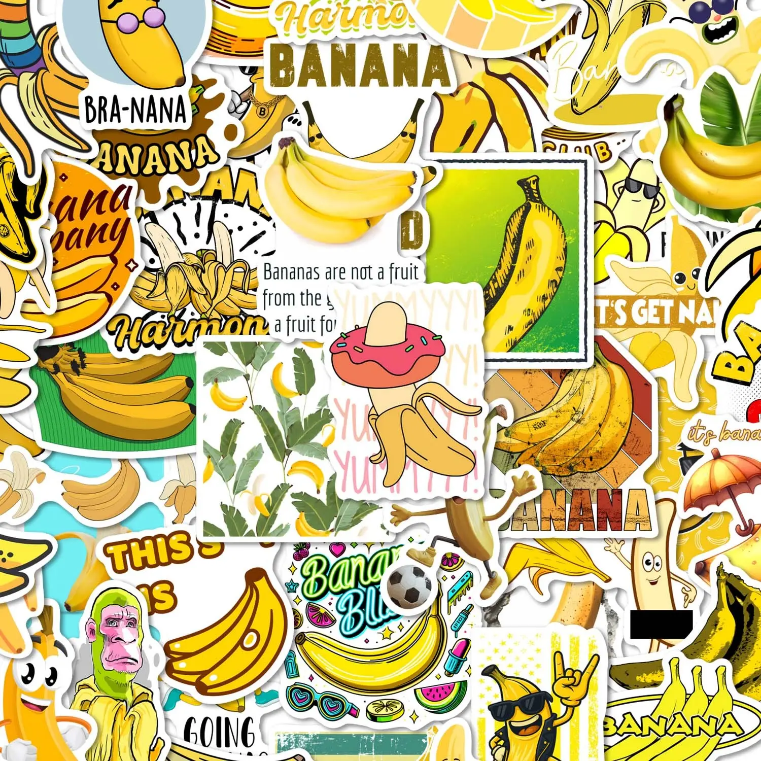 50Pcs Funny Banana Cartoon Stickers Pack, Waterproof Fruit Kawaii Vinyl Decals Sticker Sheets for Laptop Water Bottle Journal Scrapbook, Fun Gifts for Banana & Fruit Lovers