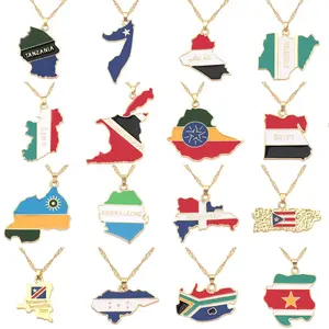 Necklace Popular Necklace Creative World Map Flag Necklace Map Jewelry Pendant Men and Women Jewelry Store Fashionable Accessories