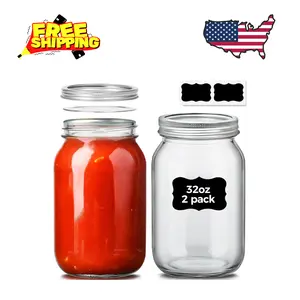 Wide Mouth Jars with Seal Band And Lids 32 oz, 2 Pcs, Food Storage