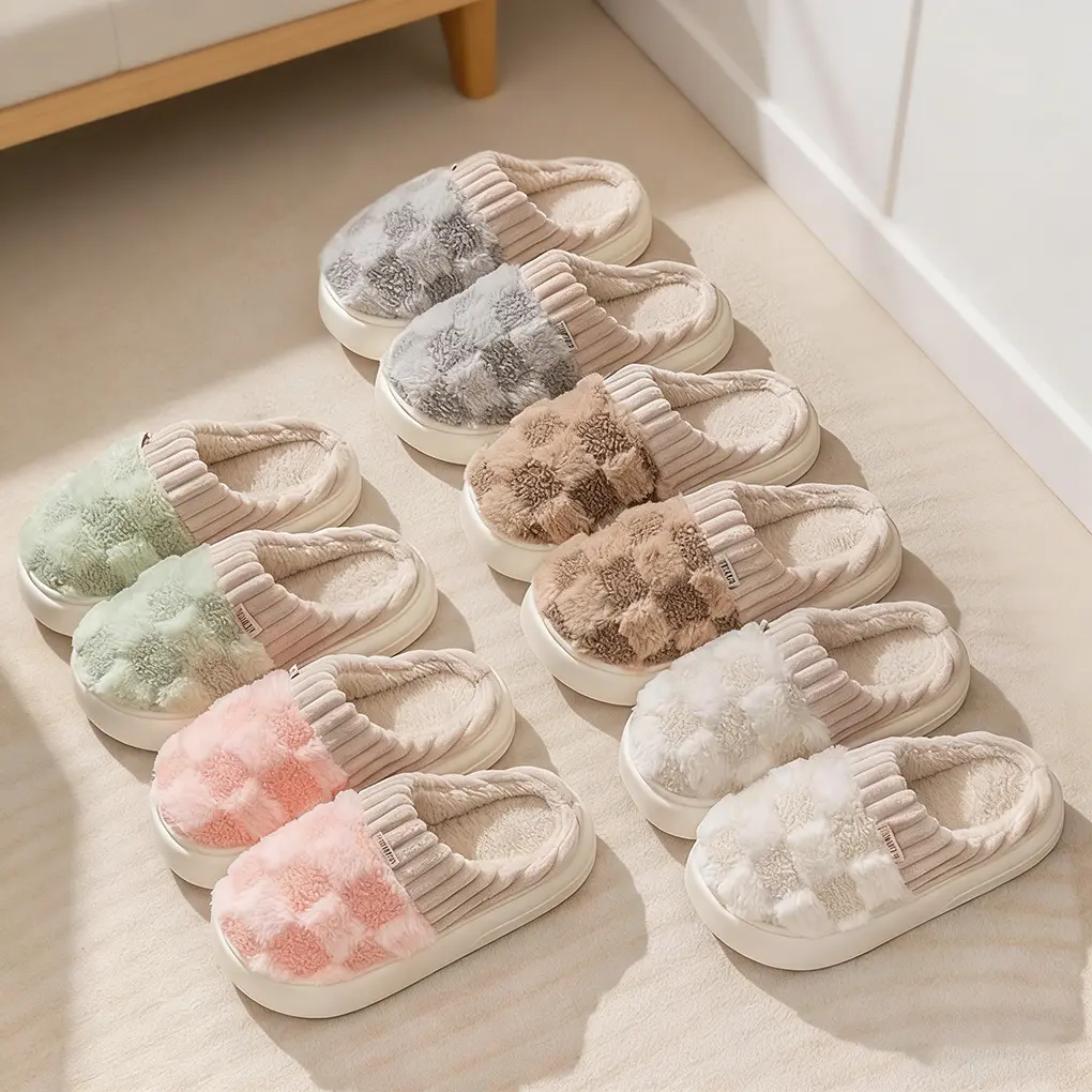 Men's Winter Indoor Slip-On Slippers - Cozy Plaid House Shoes with Check Print, Cushioned Bed, Soft Cushion, Lightweight Non-Slip EVA Sole for Home Relax, Bedroom, Office, Cold Weather Days, Warm & Cozy Men's Fashion Slippers