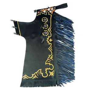 HILASON Pro Rodeo Bull Riding Chaps Genuine Leather Black