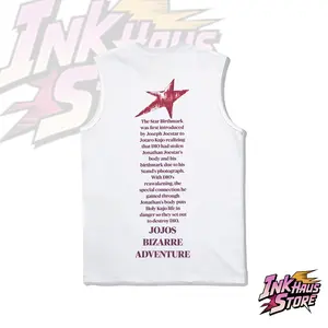 Streetwear Tank Top,JJBA jojo Star Mark anime fashion,gym fit,classical clean style,Sleeveless Cotton Unisex,breathable pure cotton