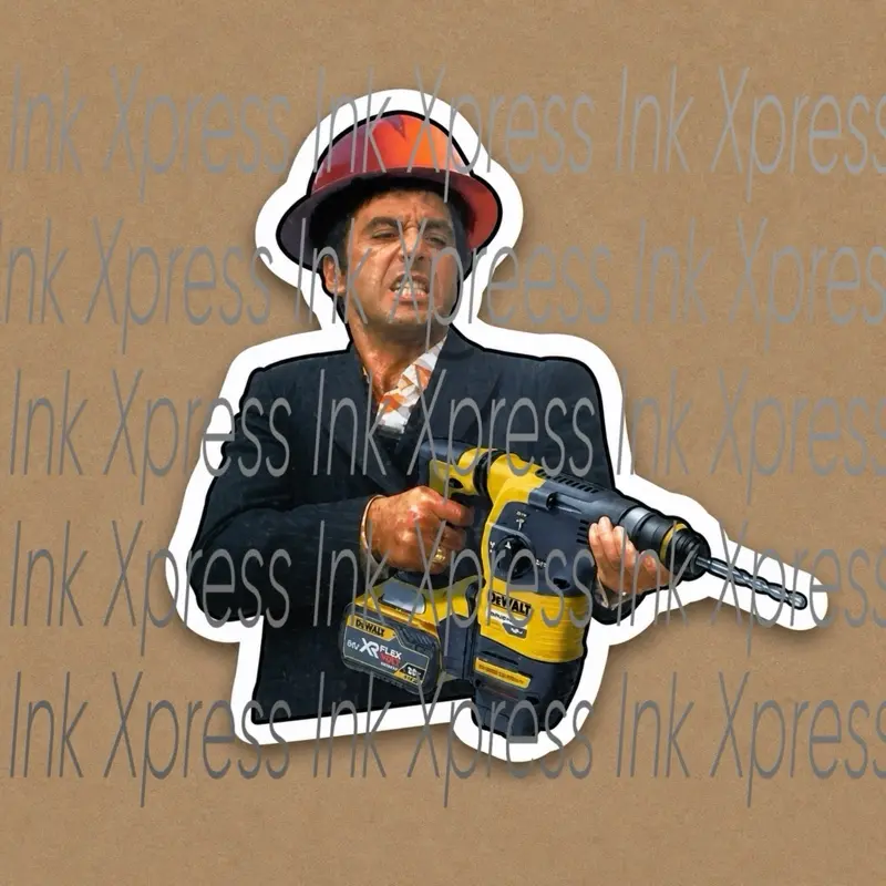 Funny Scarface Hardhat Sticker - Perfect for Construction Enthusiasts and Fans of Iconic Characters