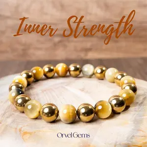 Inner Strength Crystal Therapy Bracelet | 8mm Tiger's Eye, Chrysocolla, Garnet, Hematite, Tourmalinated Quartz, Obsidian, Howlite, Amethyst, Peach Moonstone, Rutilated Quartz & Agate Beads | Handcrafted Jewelry for Confidence, Courage, & Mental Clarity