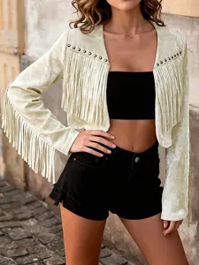 Women's Long Sleeve Casual Jacket, Loose Fit, Rivet and Fringe Design, Spring & Fall, Outdoor, Daily Wear, Party, Commute