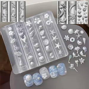 Nail Art Silicone Ocean Life Mold Set, Creative Nail Design Tools for Manicure & Pedicure, Easy-To-Use DIY Nail Stencils