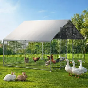 Petony Large Chicken Coop - Galvanized Heavy-Duty Poultry Run with Anti-UV Cover, Security Lock, Backyard Farm Enclosure for Hens, No Battery Required,summervibes