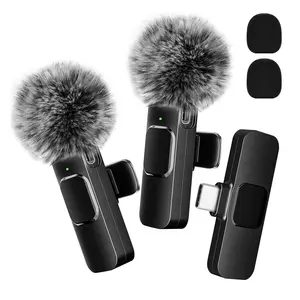 Wireless Lavalier Microphone for Android Phone - Wireless Mic with 2 Microphones for iPhone 15, USB-C Phone, Video Recording, Interview, Vlog, Auto Sync, and Noise Reduction Audio Bluetooth
