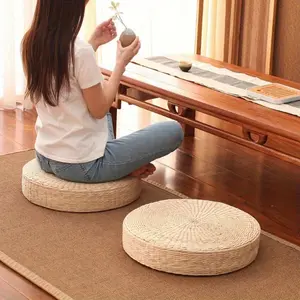 Woven Straw Seat Cushion, Round Leisure Braided Tatami Floor Cushion, Rattan Woven Futon Round Cushion for Yoga Garden