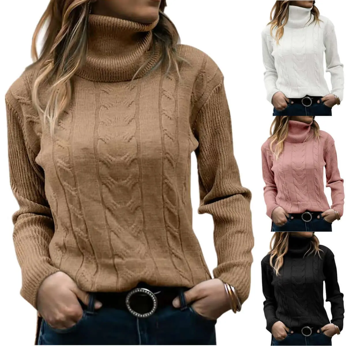 Women's Turtleneck Slim Pullover - Army-Style, Basic Fashion Fitted Knitwear Tops, Solid Color Retro Longsleeve Fabric Casual Clothes, Acrylic, Red, Piece, High Neck, Long Sleeves, Slim Fit, Light Blue, Wine Red, Knitting, Lady