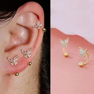 2PCS Elegant Butterfly Screw Stud Earrings Shiny Zirconia Ladies Fashion Helix Lobe Piercing Jewelry Trendy Daily Wear Or Gifts