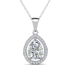 Isabel 18k White Gold Plated Halo Teardrop Necklace with Simulated Diamond Crystals