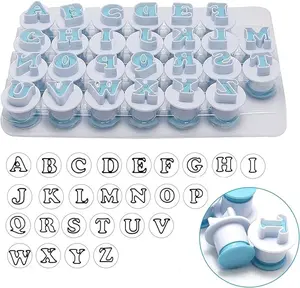 26PCS/Set Cookie Stamp Impress Cookie Cutters Alphabet Letter Fondant Cake Biscuit Mold Letter Shape DIY Cookie Biscuit Alphabet Letters Cake Tool Embosser Cutter (Upper Case Letter Shape with Number)