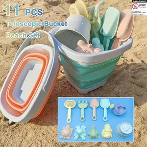 11-Piece Kids' Collapsible Beach Bucket Toy Set, Pool Kit — Features a portable, foldable bucket, perfect for seaside sand and water play, indoor and outdoor family fun, and sandbox games, a birthday gift for boys and girls aged 3 and up