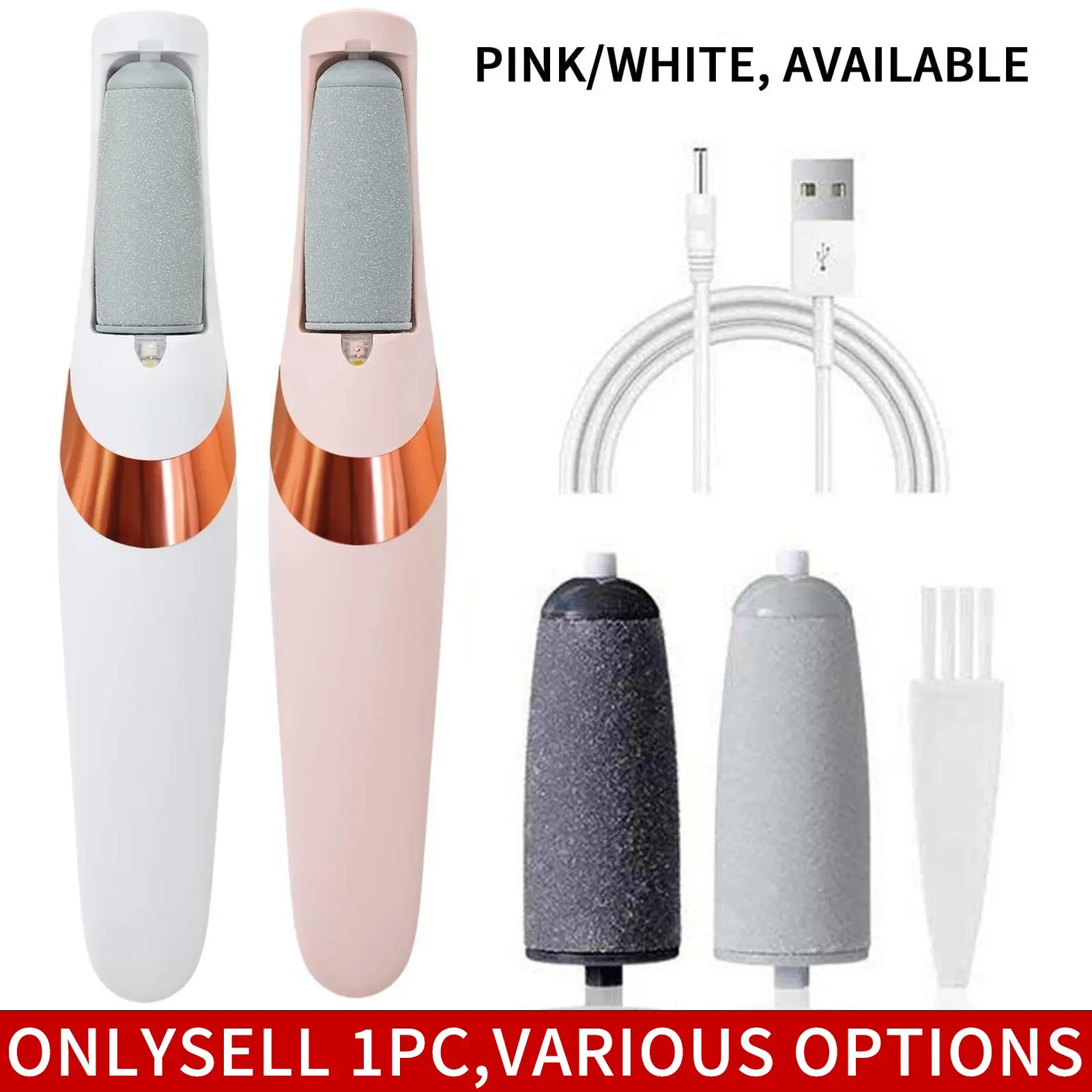 Rechargeable electric foot callus remover, removes dry skin, makes feet smooth, dead skin foot care, Dead skin removal for feet, Portable foot file, Electronic foot file, Foot rasp, Pedicure wand, Compact, Foot file tool