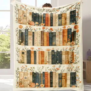 Vintage Bookshelf Library Throw Blanket Cozy Cottagecore Gift For Book Lovers Floral Bookish All-Season Home Bedroom Bed Sofa Weighted Blanket Picnic Cover Personalized Reader Blanket Christmas Present