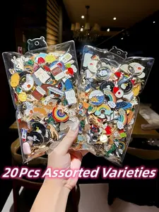 20 Piece Random Mix Brooches, Enamel Alloy Pins, Vegetable Fruit Cartoon Abstract Retro Vintage Letter Animal Designs, Perfect for Bags Clothing Decor Collection, Ideal Gift for Adults and Kids