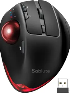 SABLUTE MAM1 Wireless Trackball Mouse Ergonomic Bluetooth Rechargeable Backlit Rollerball Thumb Laptop Mice 5 Level DPI 3 Devices Connection