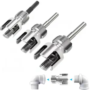 3 Pcs Integrated Internal & External Pipe Threading Tool, Dual-Function Pipe Thread Cutting Tool for 1/2" & 3/4"& 1" PVC/Plastic Pipes, Electric Drill Compatible Pipe Threader Kit