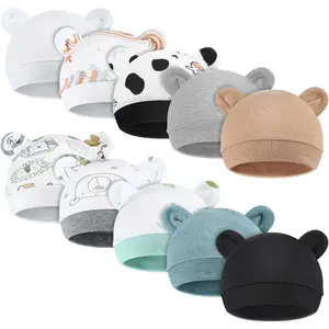 KF5-KC043 10 Pcs Preemie Hats Cotton Preemie Caps Bows Turban Premature Baby Boys Girls Hospital NICU Hat