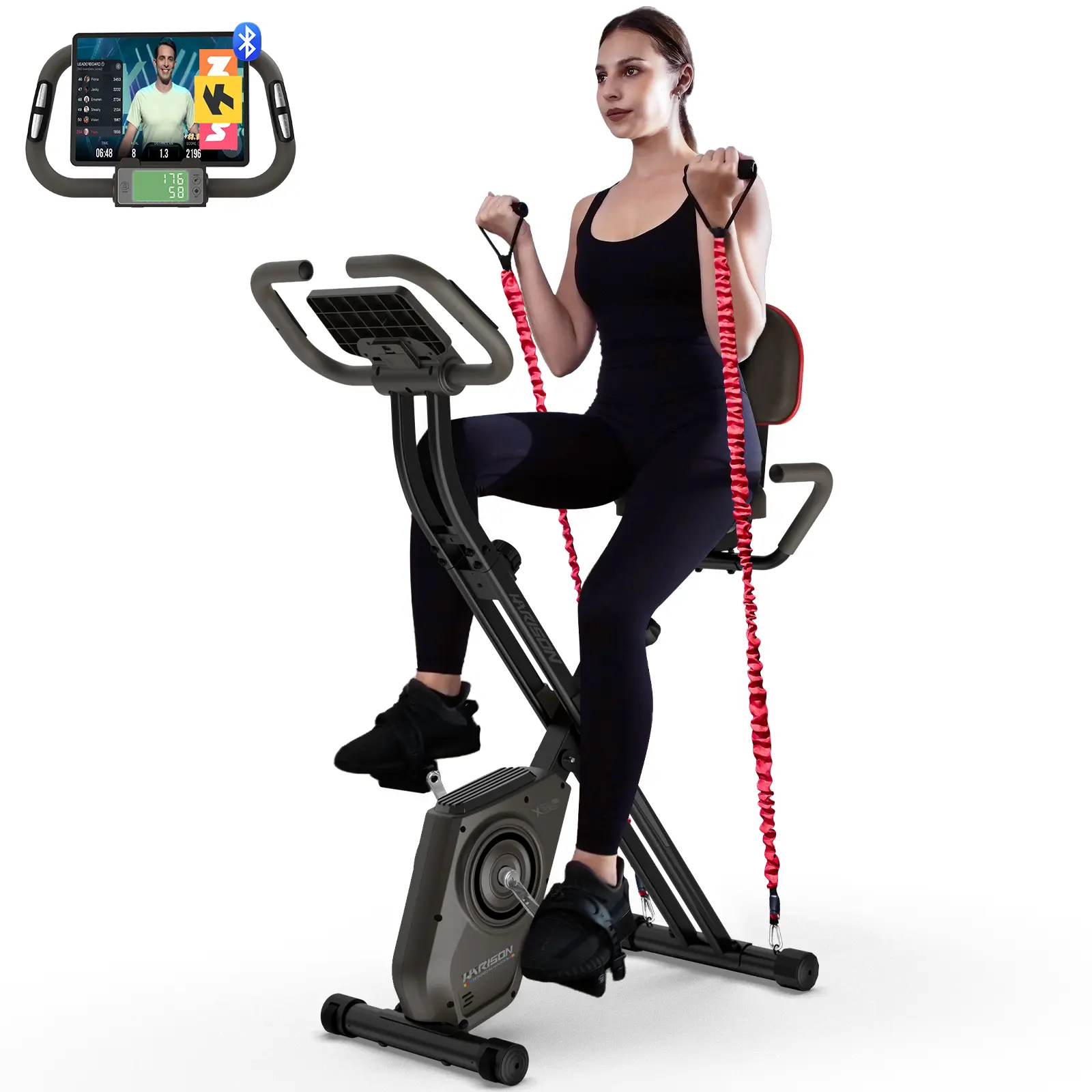 HARISON Foldable Home Exercise Bike – Heavy Duty 350LBS, Quiet Magnetic Resistance, Comfortable Backrest, Brown (TKHR-X3L)