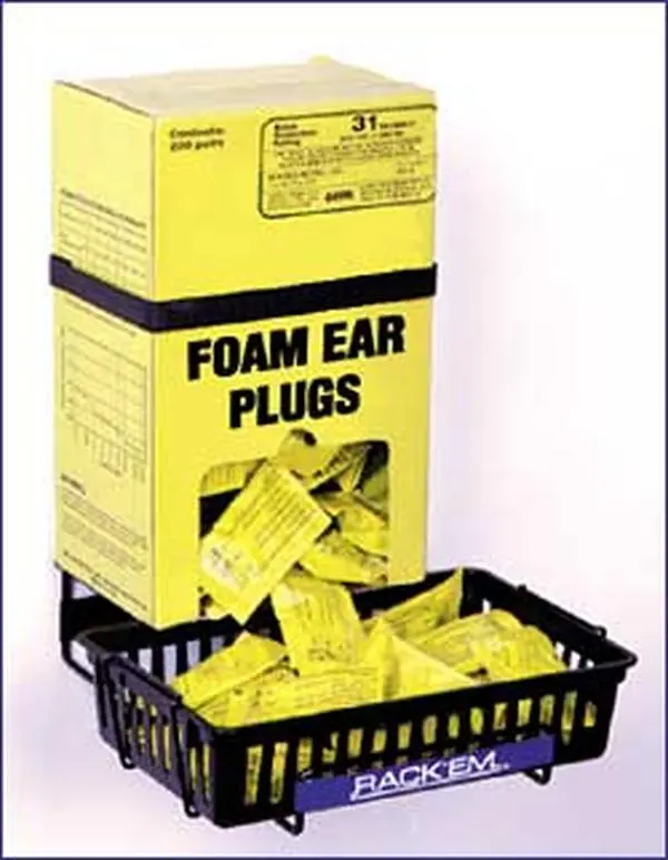 RackEm Racks Plastic Ear Plug Dispenser Organiser with Anti-Spill Tray, Cloth Tie Grab Em Straps, Secure-Mount Foam Tape, Cleaning Function & Holds All 200 Pair of Ear Plugs