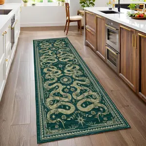 Vintage Mystical Symmetrical Snake Floral Rug, Modern Luxury Anti-Slip Washable Carpet, Home Decor for Living Room Bedroom Kitchen, Botanical Area Rugs