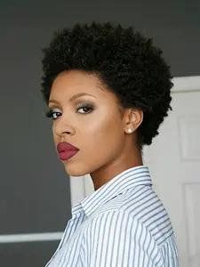 pixie cut human hair wig pixie wig women gifts afro curly machine made natural black color curly daily party cosplay use human hair wig Afro Wigs Natural Looking Wig