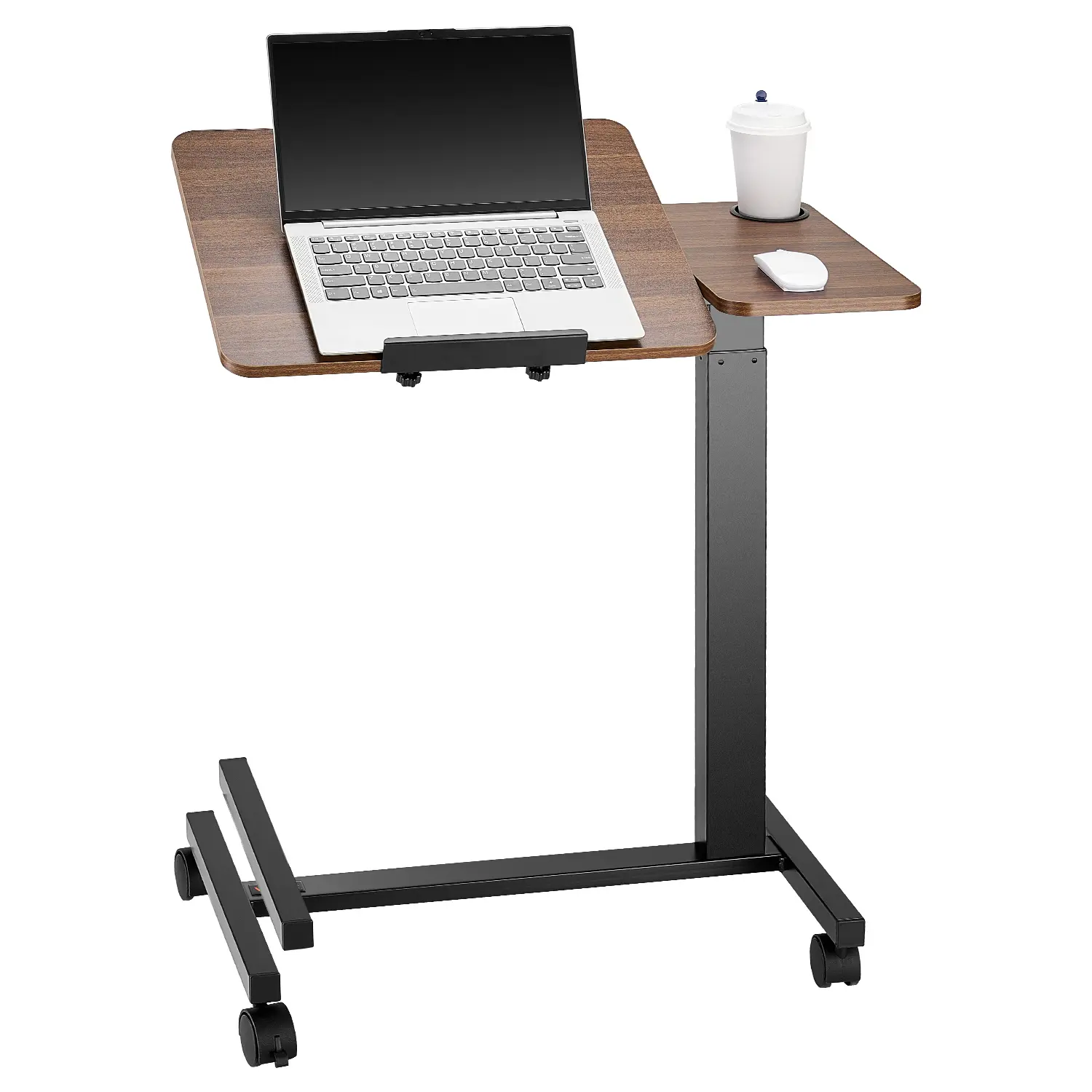 VEVOR Overbed Table,  Mobile Bed Side Table with Flip Desktop and 4 Wheels, Height & Angle Adjustable Rolling Laptop Desk with Cup Holder, Portable Over Bed Desk for Home, Office, Study, Wood + Black