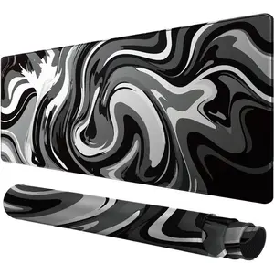 XL Gaming Mousepad - Black and White Extended Pad with Stitched Edges and Anti-Slip Rubber Base