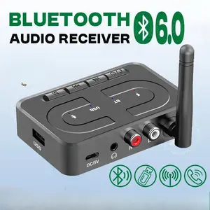 Bluetooth 6.0 Audio Receiver 3.5mm  With Mic HIFI Stereo Wireless Adapter Support USB U-Disk For Car Speaker Amp