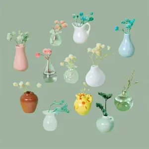 12PCS Flower Vase Refrigerator Magnets - Wall Mounted Mini Ceramic Vase Fridge Magnets with Randomly Included Decorative Flowers