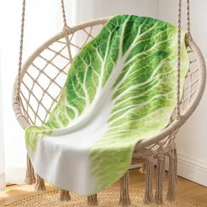 Cute Cabbage Pattern Fleece Blanket, Ultra Soft Lightweight Washable, All-Season Warmth, Indoor Outdoor Use, Camping Travel Bedroom Decor