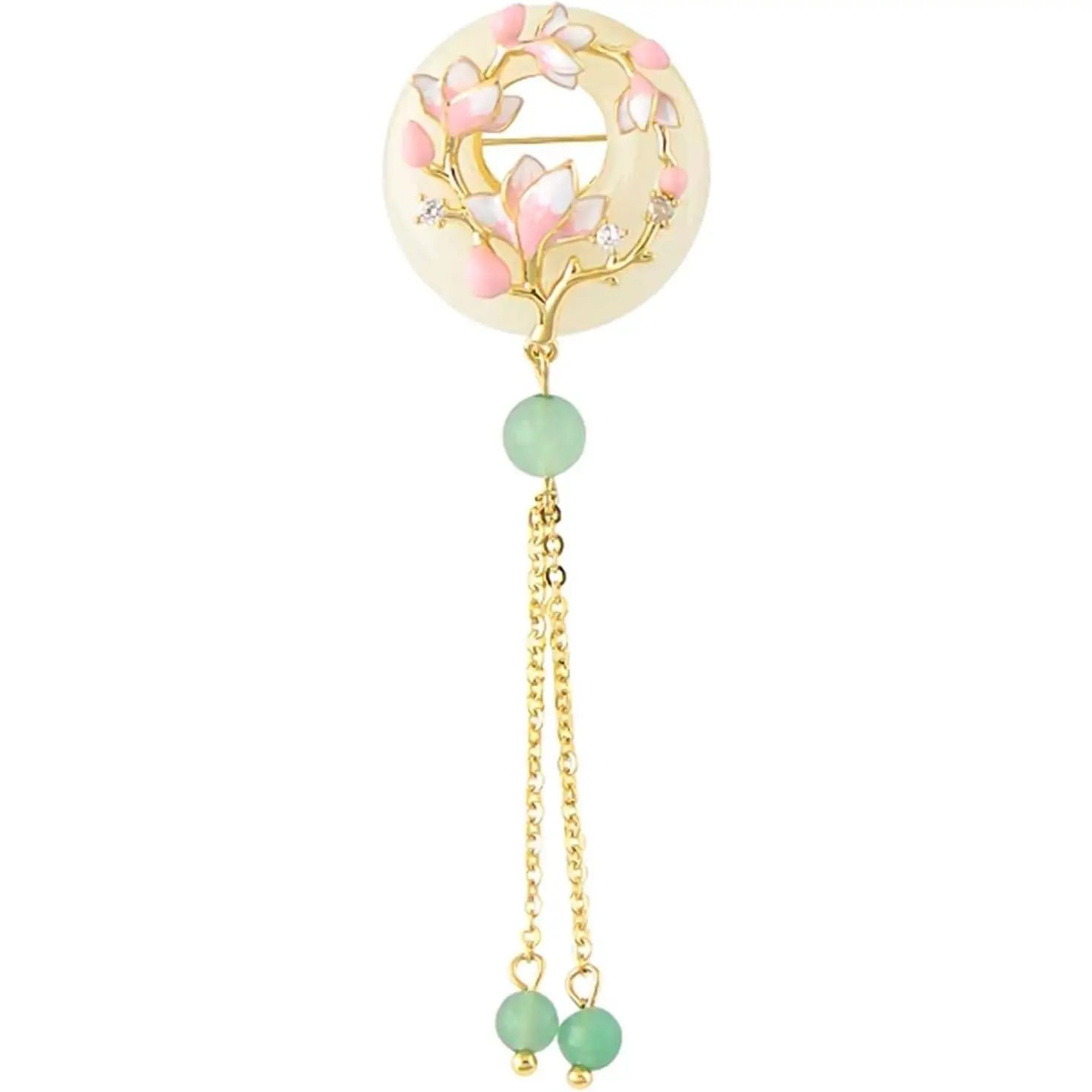 Handmade Jade Orchid Brooch for Women, Elegant Vintage Jewelry with a Gold Tassel Pendant, Perfect Birthday Gift for Party or Everyday Wear, Party Wear, Vintage Glam, Orchid Motif, Glamorous, One Size