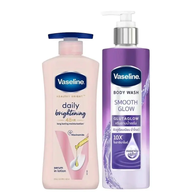 Vaseline Limited Edition Body Care Sets with 400ml Daily Brightening Lotion & Gluta-Hya Serum for Dry Skin, Hydrating & Soothing