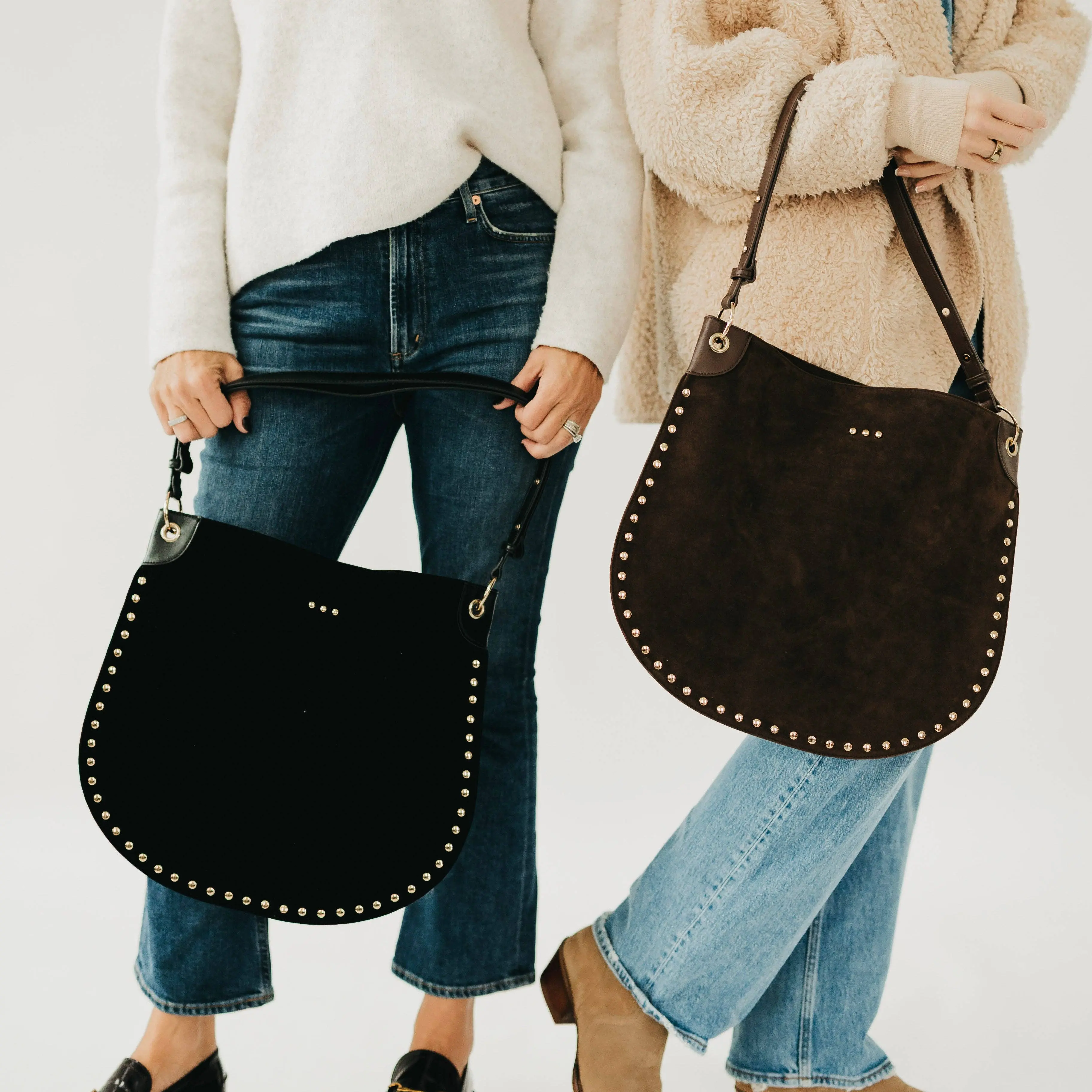Rosalie Rivet Suede Hobo Bag in Chocolate