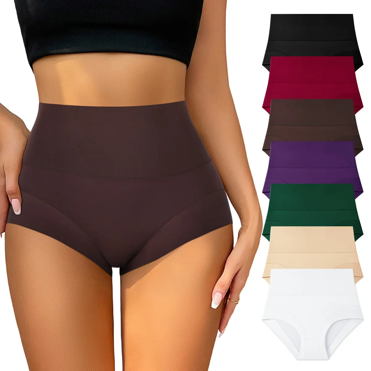 HOTCOM 7-Pack Women’s Seamless High-Waisted Panties – Soft Stretchy Womenswear Basic Briefs, Comfortable No-Show Underwear for Daily & Bridal Wear (S-XXL)