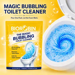 BioRobin Household Powder Toilet Cleaner - No Scrub, Powerful Blue Foaming Action, Removes Tough Stains & Odor, Septic Safe