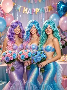 Gradient Rainbow Long Wavy Wig for Women, Multi-Color Options, Mermaid Princess Style, Versatile Realistic Wig for Various Events