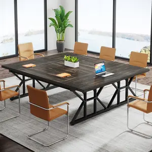Tribesigns 6FT Conference Table, 70.86 L x 31.49 W x 29.52 H Inches Rectangle Meeting Room Table, Rustic Wood Seminar Table Executive Desk for Office, Conference Room (Black Oak)