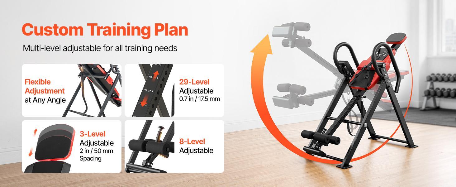 VEVOR Inversion Table, 300 lbs Capacity Heavy Duty Inverted Table, Back Inverter Stretcher with Dual-Roller Locking, Decompression Tables for Shoulders, Neck, Back, Multi-Angle Adjustable Tether Strap