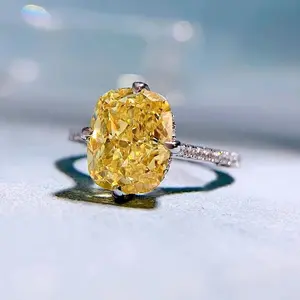 Yellow Stone Radiant Cut Engagement Ring in Sterling Silver