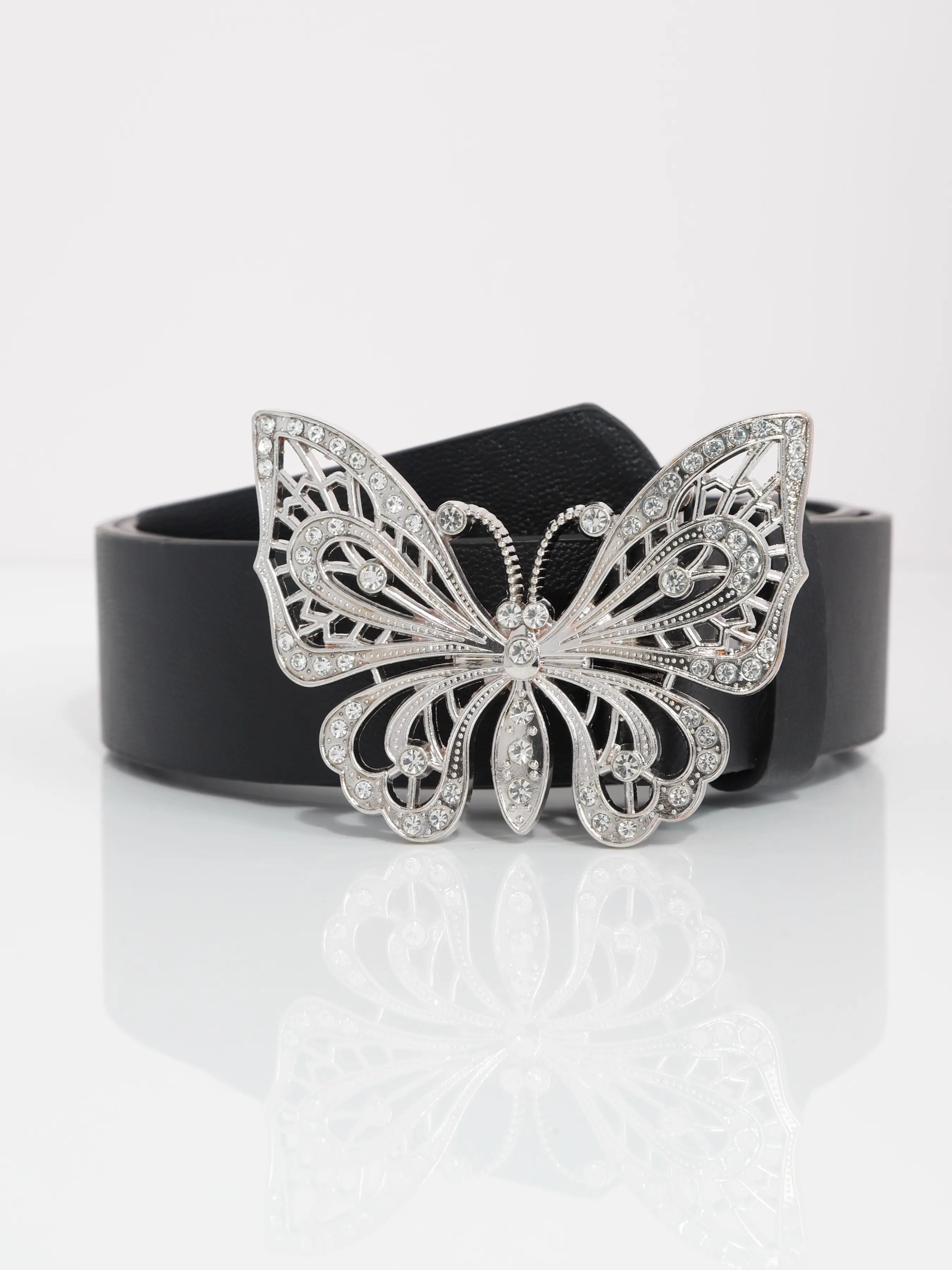 1pc Women's Vintage Fashion Blingbling Silver Color Butterfly Buckle PU Waist Rhinestone Buckles Belt, Rhinestone Decorated Belt, Statement Belts, Casual Style for Daily Wear & Parties