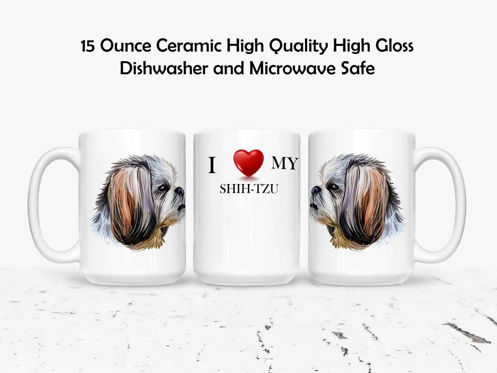 Shih-Tzu Custom Love My Dog Drinkware 11 or 15 Ounce Ceramic High Gloss Dishwasher Microwave Safe Mug Personalized with Pet's Name by The Brightener Group